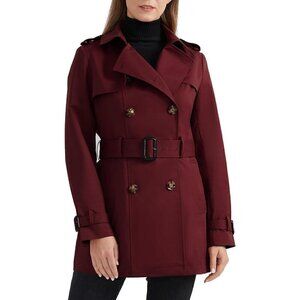❤️Women's Trench Coat with Belt Lightweight Double-Breasted Long Jacket-Darkred